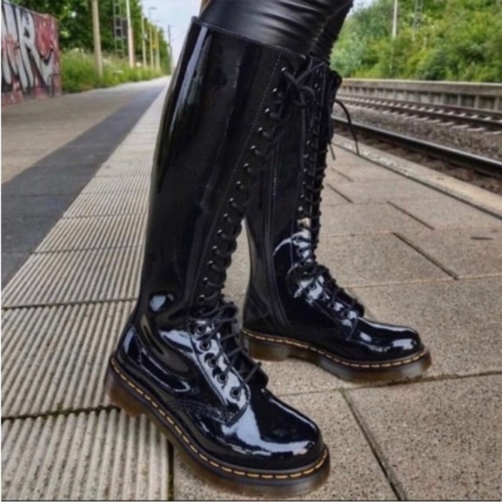 Doc Marten 12270 patent leather 20 eye knee high boots